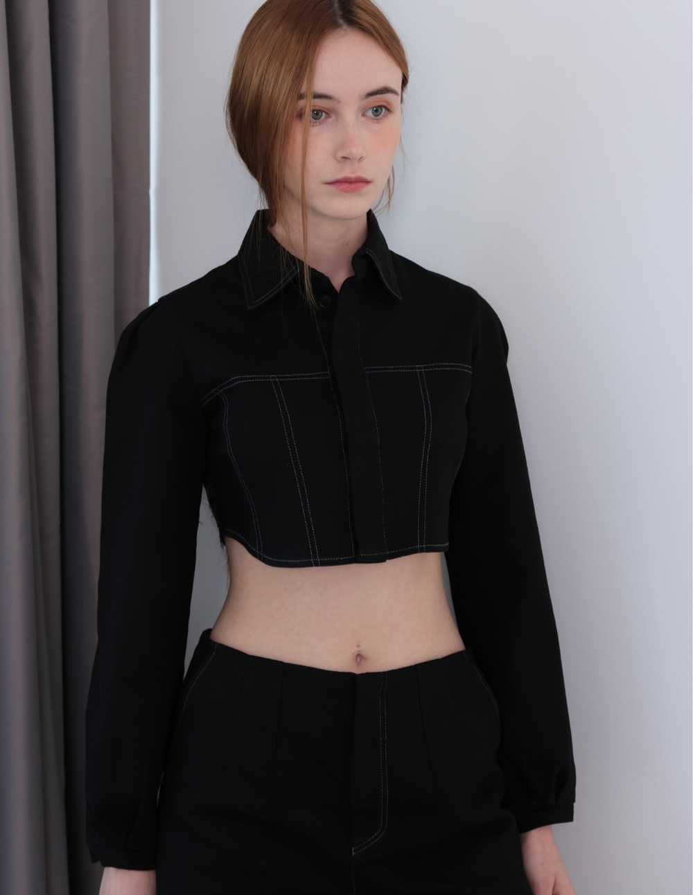 Cropped Jacket Set - Black