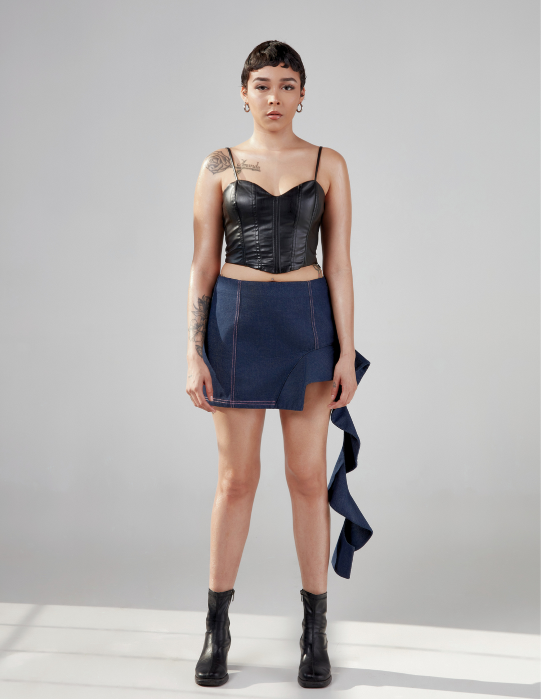 Unbalanced Ruffle Skirt - Raw Denim