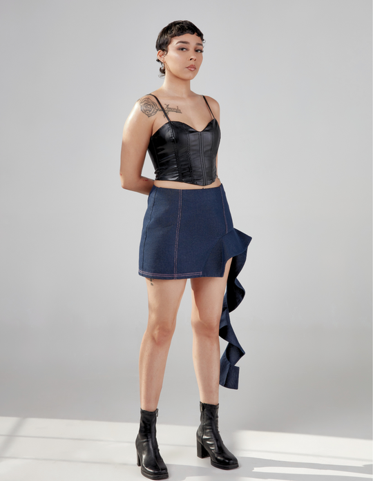 Unbalanced Ruffle Skirt - Raw Denim