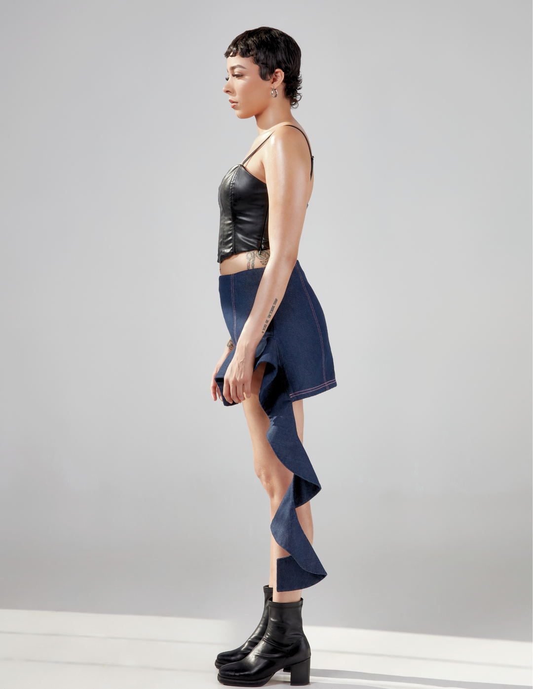 Unbalanced Ruffle Skirt - Raw Denim